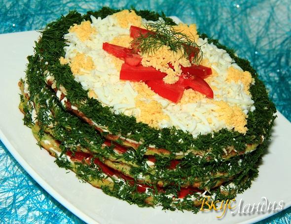 Кабачковый торт с сыром и помидорами