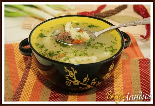Суп с клецками и индюшиными потрошками