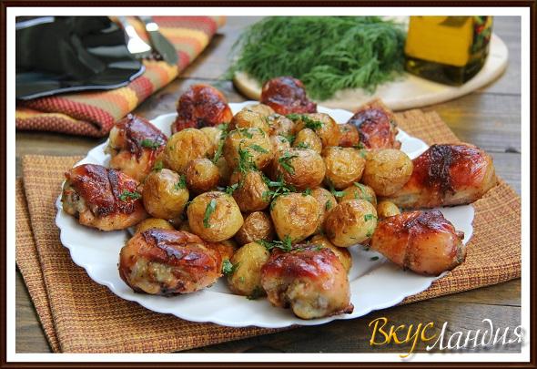 Курица маринованная в кефире с молодым картофелем